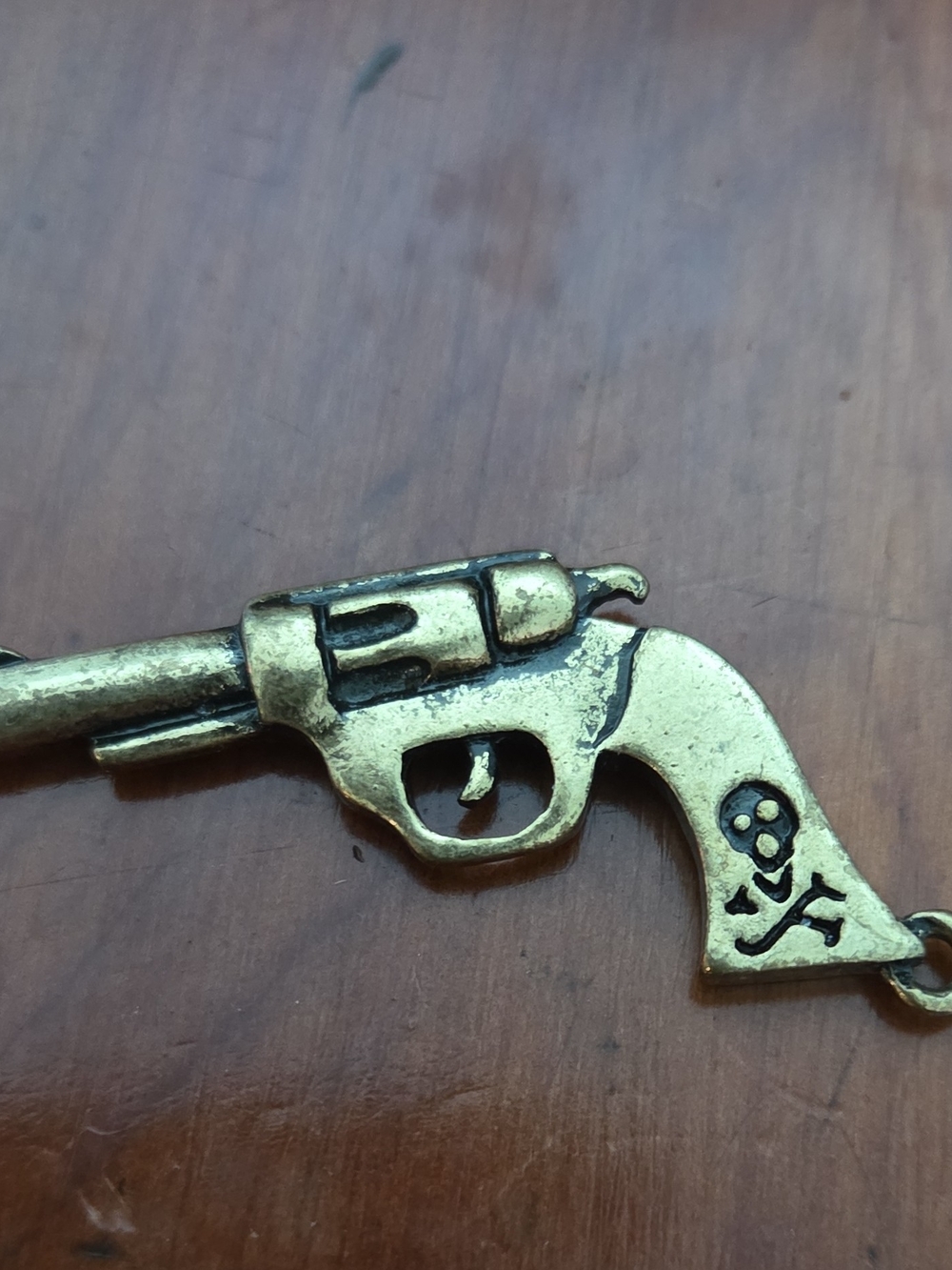 Brass-Colored Cowboy Revolver Keychain or necklas Pendant - Men Accessories
